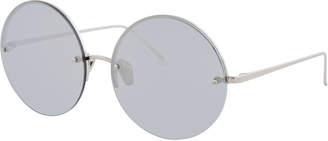 Linda Farrow Rimless Round Mirrored Sunglasses, White Gold