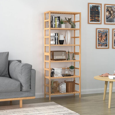 George Oliver 6-Tier Bamboo ShelfBamboo Storage Shelving UnitTall Bookcase with Adjustable Shelves
