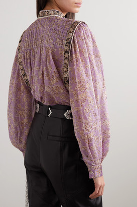 Etoile Isabel Marant Vega Pintucked Floral-print Cotton-voile Blouse - Lilac