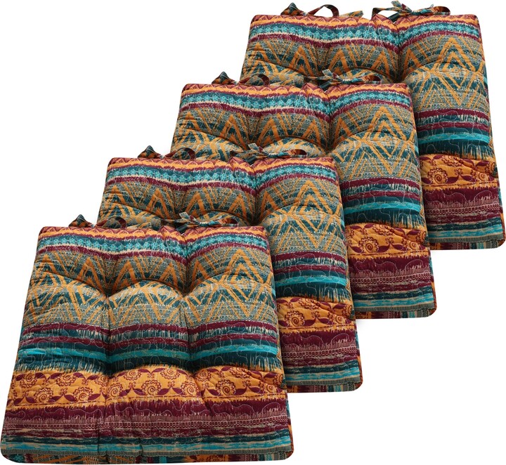 Greenland Home Fashions Southwest Triple-Cushioned 4 Piece Chair Pad Set, 18" x 18" x 4"