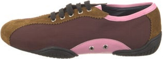 Nicole Saldaña Low Top Sneakers Brown Printed Leather Trim Round-Toes Includes Box & Dust Bag