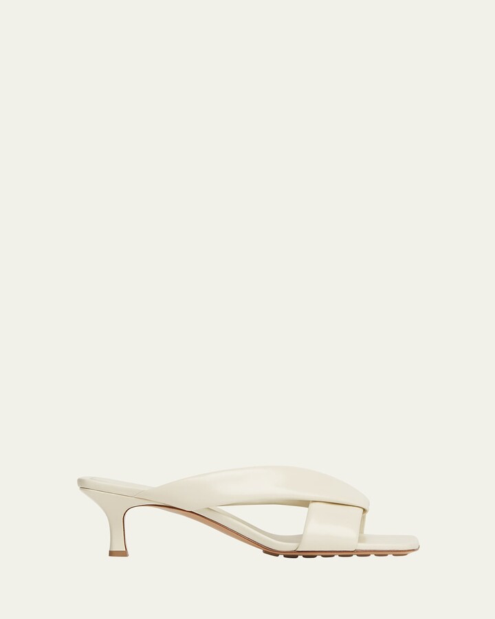 Bottega Veneta Riva Crisscross Nappa Leather Kitten Heel Mules