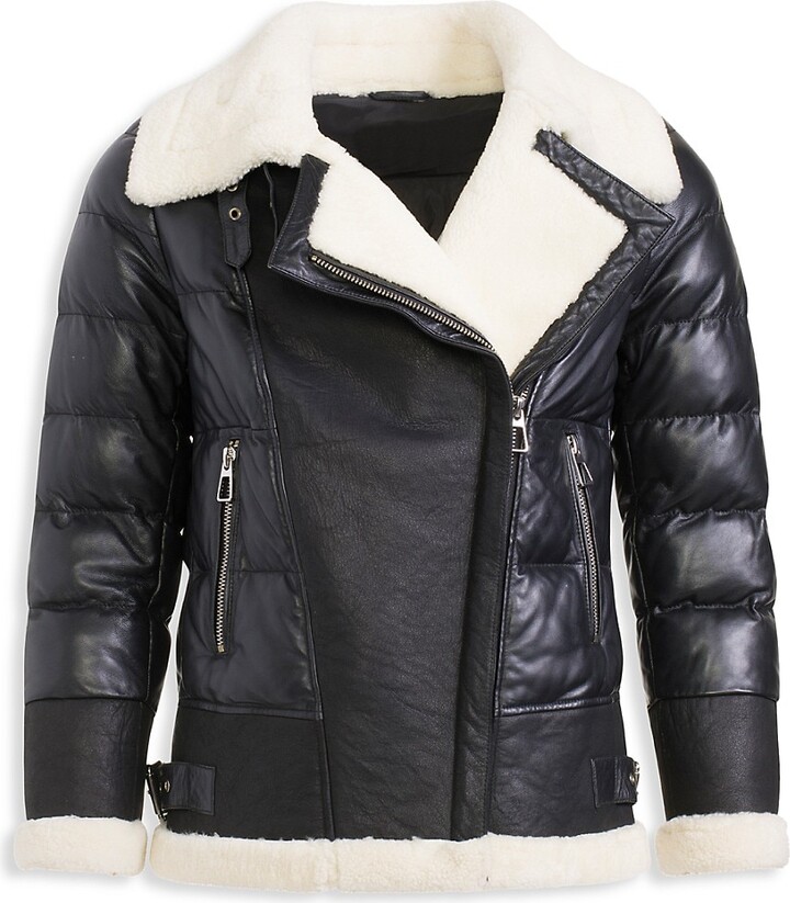 Wolfie Fur Shearling Trim Leather Down Puffer Jacket ShopStyle
