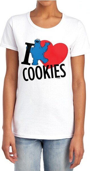 Sesame Street Women'sCookieMonsterIHeartCookiesT-Shirt,White,Small