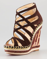 Thumbnail for your product : Christian Louboutin Tosca Crisscross Wedge Sandal, Chocolate