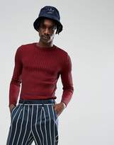 Thumbnail for your product : ASOS Design Muscle Fit Ribbed Jumper In Burgundy