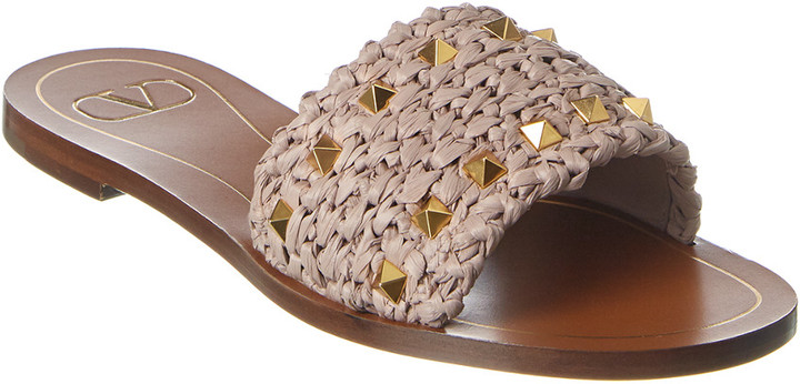 rockstud flair raffia flat slide sandal