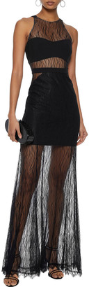 Halston Crepe-paneled Lace Gown