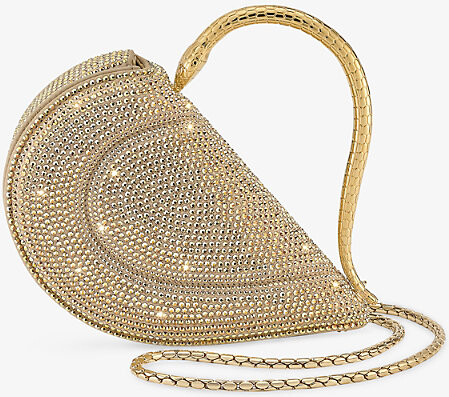 Bvlgari Womens Gold Serpenti Cuoricino Mini Neige Pavé Crystal and Suede Top Handle Bag 1 Size