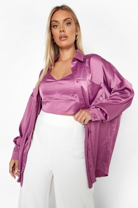 boohoo Plus Satin Bralette And Shirt Set - ShopStyle Tops