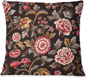 Pink Black Blooming Daisy Gardens I - Modern Throw Pillow