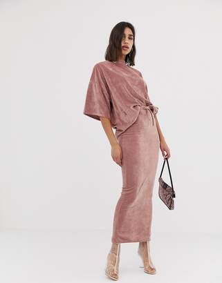 Missguided co-ord velour oversized t-shirt in rose pink