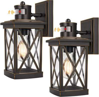 Winston Porter 2-Pack Motion Sensor Outdoor Wall Lanterns Waterproof