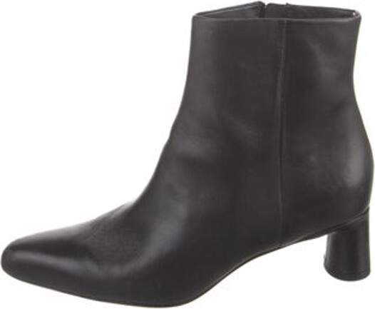 Vince Leather Ankle Boots Black Semi-Pointed Toes Concealed Zip Closure at Sides Unfortunately, due to restrictions, this item may not be eligible for shipping in all areas.