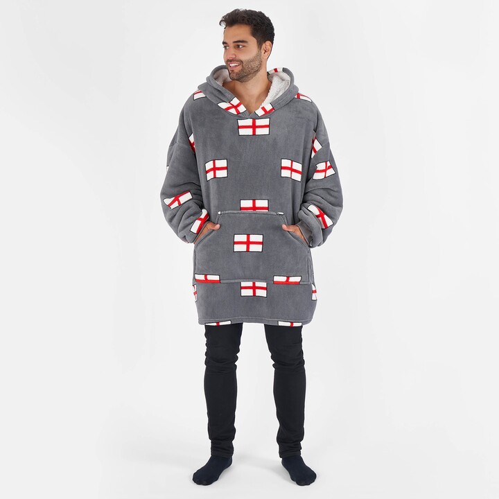 Dunelm Dreamscene England Flag Adult Oversized Blanket Hoodie Charcoal