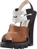 Thumbnail for your product : Prada High-Heel Double-Buckle Sandal, Tobacco/Argento