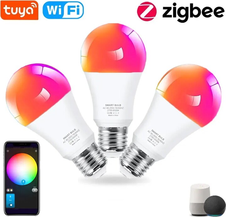 Gleco 15W 18W Zigbee Led Light Bulb Tuya Wifi Smart Life Led Lamp RGB+WW+CW E27 Smart Home Automation For Alexa, Google Assistant