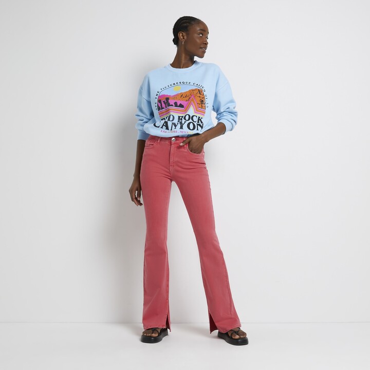 kind society River Island Womens Red high waisted flaRed jeans