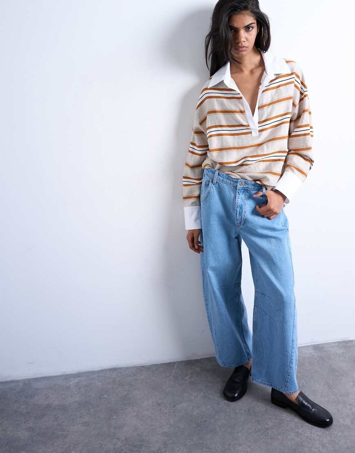Topshop mid rise side panel barrel leg jeans in bleach