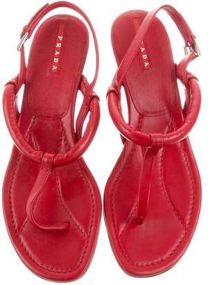 Prada Sport Leather Wedge Sandals