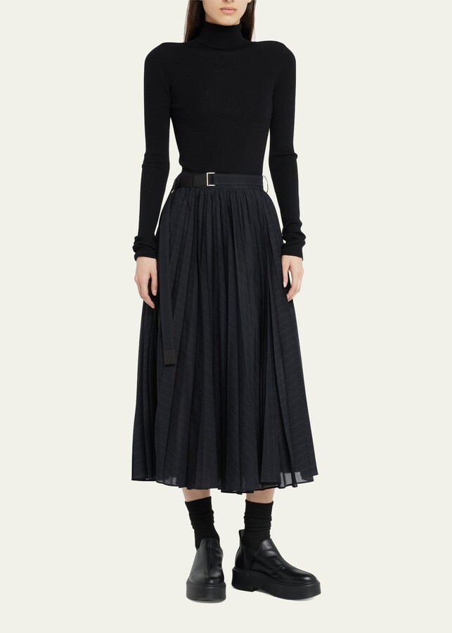Sacai Chalk Stripe Pleated Midi Skirt - ShopStyle