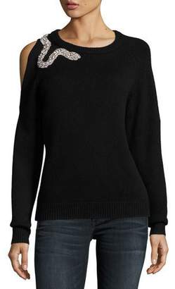 BA&SH Ossie Crewneck Cold-Shoulder Wool Sweater w/ Embellishment