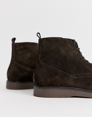 H By Hudson Calverston toe cap boots in brown suede