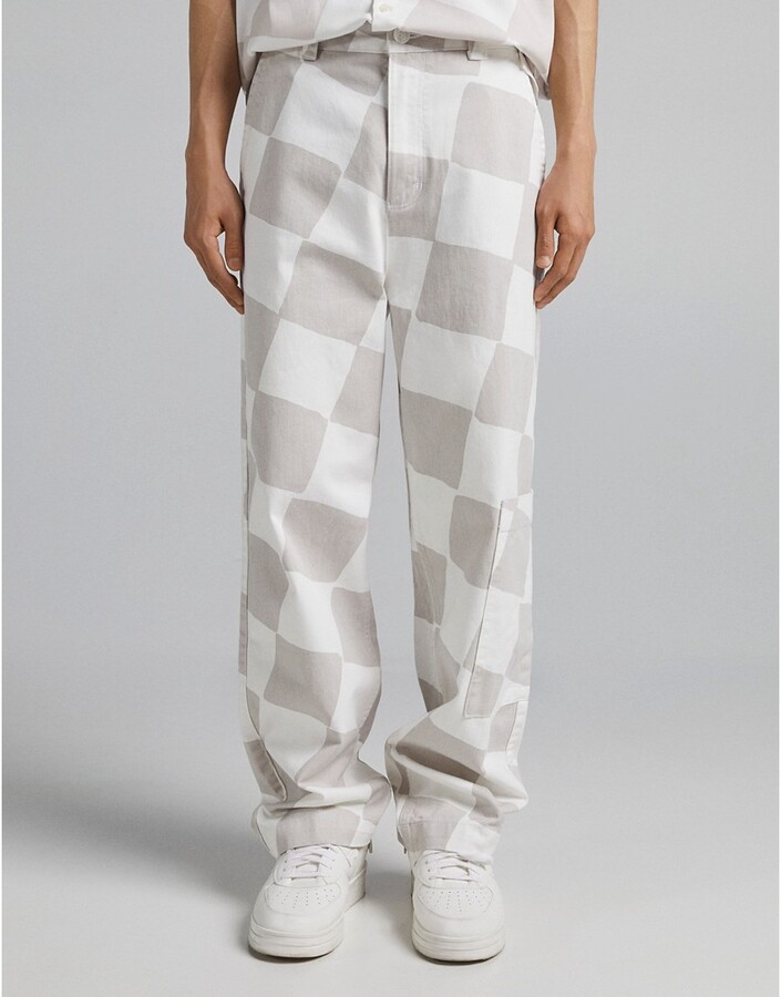 Bershka checkerboard print loose pants in sand - part of a set - ShopStyle  Chinos & Khakis
