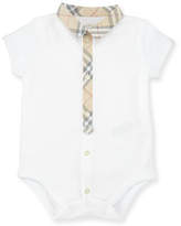 Thumbnail for your product : Burberry Tannar Check-Placket Jersey Playsuit, White, Size 3-24 Months