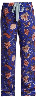 Diane von Furstenberg Floral Print Silk Crepe De Chine Pyjama Trousers - Womens - Blue