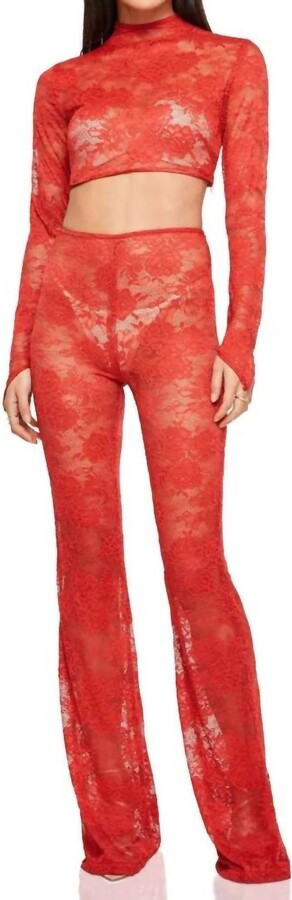 Nookie Heaven Lace Set Crop Top And Pants In Red