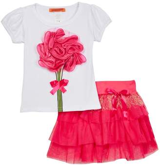 Funkyberry Flower Applique Shirt & Tiered Skirt Set (Toddler Girls)