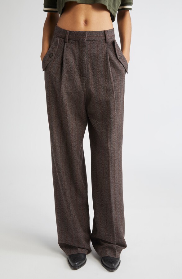 Journey Pinstripe Pleated Wool Wide Leg Pants