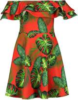 Thumbnail for your product : boohoo Palm Print Double Ruffle Skater Dress