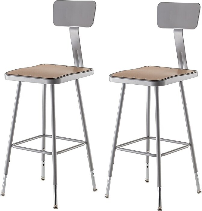 National Public Seating NPS 6300 Series Armless Wood/Steel Lab Stool With Backrest, Gray, 2/Pack (6324HB/2)