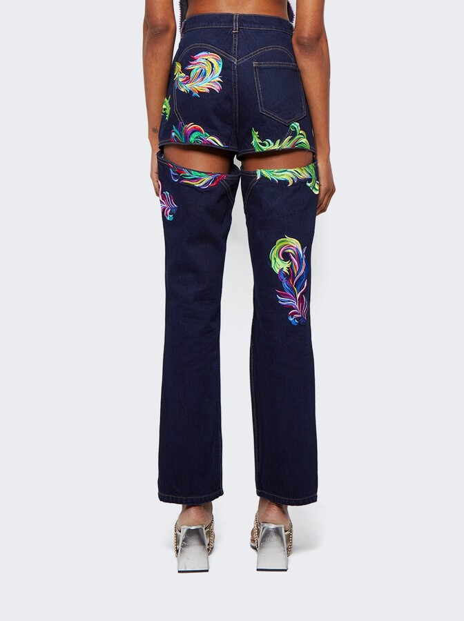 Area Embroidered Feather Jeans
