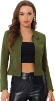 Thumbnail for your product : Allegra K Women's Faux Suede Jacket Stand Collar Zip Up Long Sleeve Motorcycle Biker Coat Black M