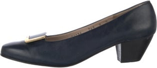 Ferragamo Leather Pumps Blue Vara Bow Accent Semi-Pointed Toes Unfortunately, due to restrictions, this item may not be eligible for shipping in all areas.