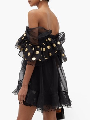 Dundas Ruffled Off-the-shoulder Lace Mini Dress - Black