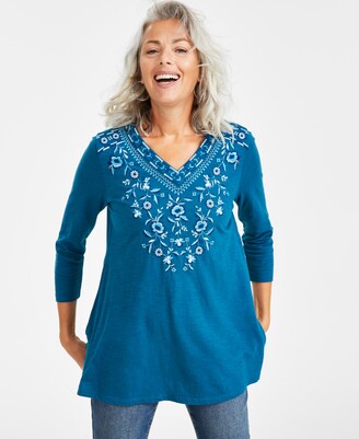 Style&Co. Style & Co Women's Cotton Embroidered 3/4-Sleeve Tunic, Created  for Macy's - ShopStyle Tops