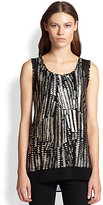 Thumbnail for your product : Design History Chiffon-Trimmed Foiled-Print Tank