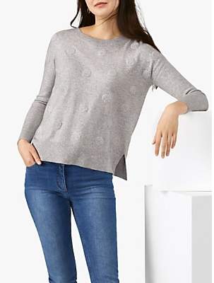 Pure Collection Texture Spot Split Hem Sweater, Heather Dove