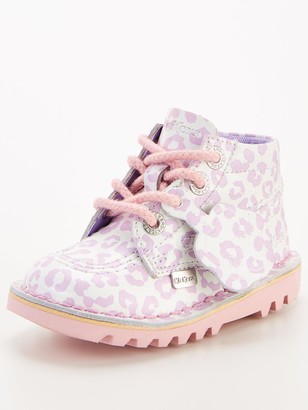 Kickers Girls Kick Hi White Leopard Boot White/Pink