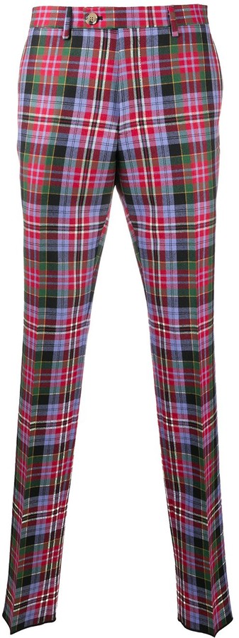 mens navy tartan trousers
