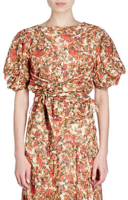Isabel Marant Fleming Belted Floral-Burnout Short-Sleeve Wrap Top