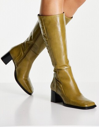 Heeled Western Knee Boots in Rose Gold Rhinestones