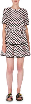 Kenzo Silk Jacquard Scalloped Check Skirt, White