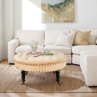 Langley Street™ Laforge 34" Wide Velvet Tufted Round Cocktail Ottoman