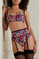 Thumbnail for your product : Fleur Du Mal Tuileries Satin-trimmed Embroidered Tulle Suspender Belt - 1