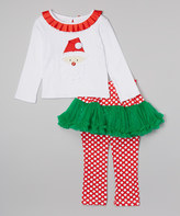 Thumbnail for your product : Mud Pie White Santa Top & Skirted Leggings - Infant, Toddler & Girls